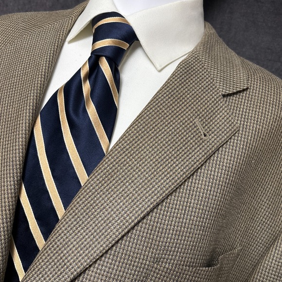 Joseph Abboud Sport Coat 50XL‎ Tan Silk Wool Check Blazer Jacket Casual USA